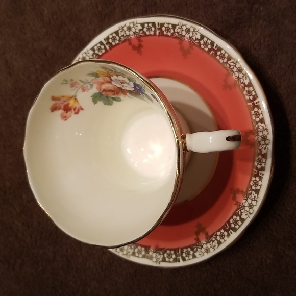 Aynsley Vintage C568 Teacup & Saucer Set Bone China Floral / Salmon, gold - Picture 7 of 17